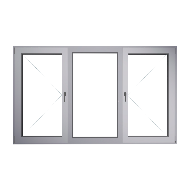 Поворотное / глухое / поворотное Трехстворчатое окно 1450 x 2100 мм